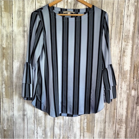 Loft Blue Vertical Stripe Blouse - Picture 2 of 5